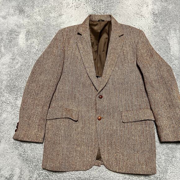 Stafford Harris Tweed Vintage Blazer Mens 38 ?Herringbone Two Button Single Vent - Picture 1 of 13